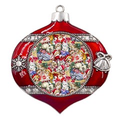 Pattern Kitten Christmas Metal Snowflake And Bell Red Ornament