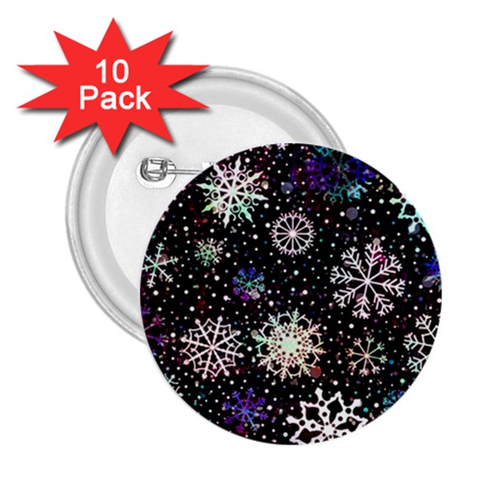 Shiny Winter Snowflake Abstract Christmas Cold Crystal December 2.25  Buttons (10 pack) 