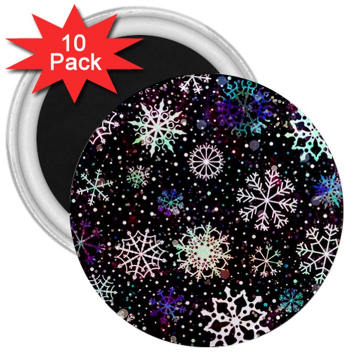 Shiny Winter Snowflake Abstract Christmas Cold Crystal December 3  Magnets (10 pack) 