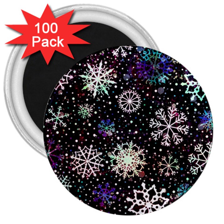 Shiny Winter Snowflake Abstract Christmas Cold Crystal December 3  Magnets (100 pack)