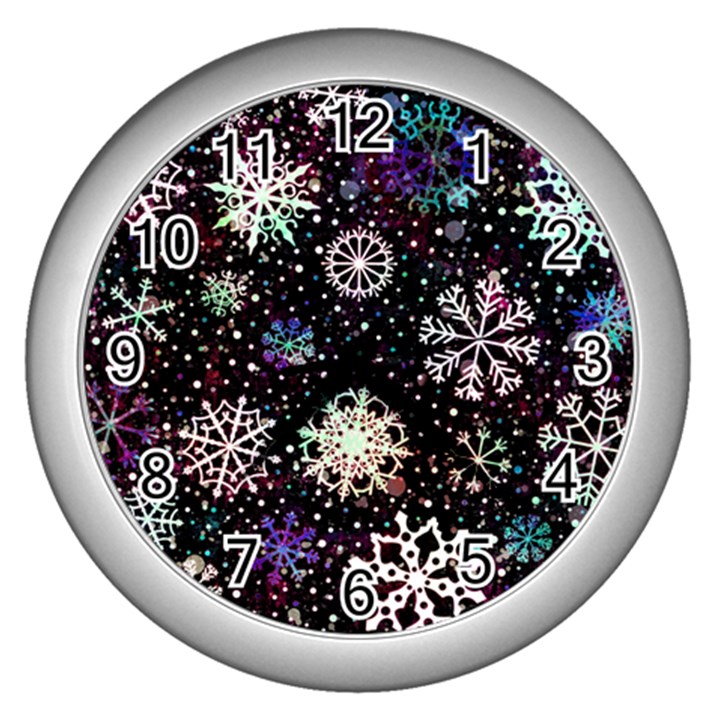 Shiny Winter Snowflake Abstract Christmas Cold Crystal December Wall Clock (Silver)