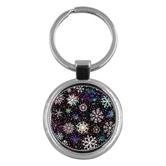 Shiny Winter Snowflake Abstract Christmas Cold Crystal December Key Chain (Round)