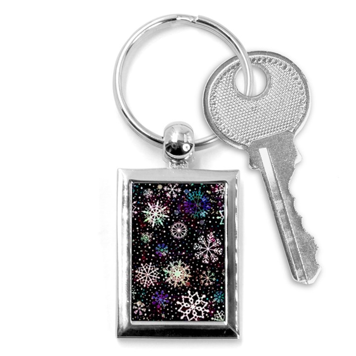 Shiny Winter Snowflake Abstract Christmas Cold Crystal December Key Chain (Rectangle)