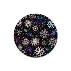 Shiny Winter Snowflake Abstract Christmas Cold Crystal December Rubber Round Coaster (4 pack)