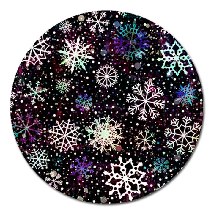 Shiny Winter Snowflake Abstract Christmas Cold Crystal December Magnet 5  (Round)