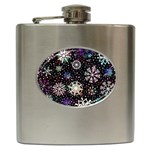 Shiny Winter Snowflake Abstract Christmas Cold Crystal December Hip Flask (6 oz) Front