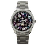 Shiny Winter Snowflake Abstract Christmas Cold Crystal December Sport Metal Watch Front