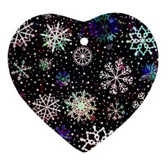 Shiny Winter Snowflake Abstract Christmas Cold Crystal December Heart Ornament (Two Sides)