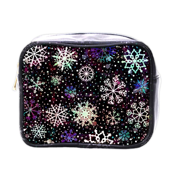 Shiny Winter Snowflake Abstract Christmas Cold Crystal December Mini Toiletries Bag (One Side)