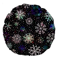 Shiny Winter Snowflake Abstract Christmas Cold Crystal December Large 18  Premium Round Cushions