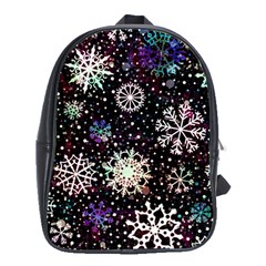 Shiny Winter Snowflake Abstract Christmas Cold Crystal December School Bag (XL)