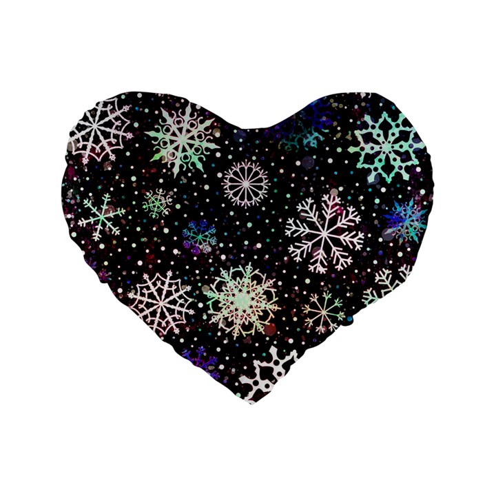 Shiny Winter Snowflake Abstract Christmas Cold Crystal December Standard 16  Premium Heart Shape Cushions