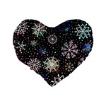 Shiny Winter Snowflake Abstract Christmas Cold Crystal December Standard 16  Premium Heart Shape Cushions Back