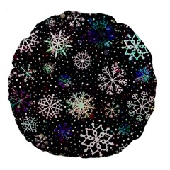 Shiny Winter Snowflake Abstract Christmas Cold Crystal December Large 18  Premium Flano Round Cushions