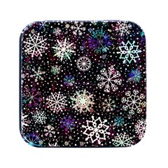 Shiny Winter Snowflake Abstract Christmas Cold Crystal December Square Metal Box (Black)