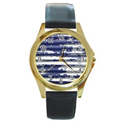 Metallic Rhythm Print Round Gold Metal Watch by dflcprintsclothing