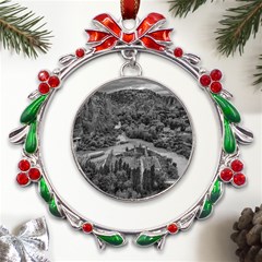 Florentino Ameghino Dam, Chubut, Argentina Metal X mas Wreath Ribbon Ornament by dflcprintsclothing