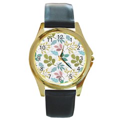 Leaf Pattern  Round Gold Metal Watch by Safari