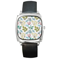 Leaf Pattern  Square Metal Watch by Safari