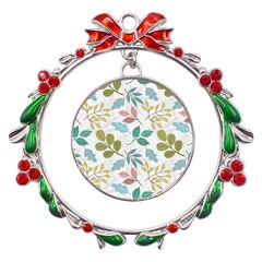 Leaf Pattern  Metal X mas Wreath Ribbon Ornament