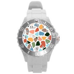 Shapes Seamless Pattern Round Plastic Sport Watch (l)