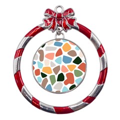 Shapes Seamless Pattern Metal Red Ribbon Round Ornament