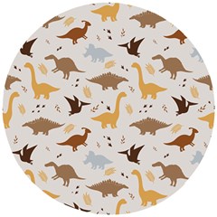 Seamless Dino Pattern Wooden Puzzle Round