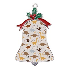 Seamless Dino Pattern Metal Holly Leaf Bell Ornament by Safari