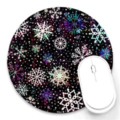 Shiny Winter Snowflake Abstract Christmas Cold Crystal December Round Mousepad by Bedest