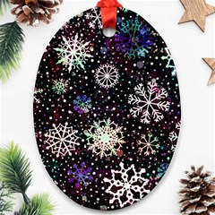 Shiny Winter Snowflake Abstract Christmas Cold Crystal December Ornament (oval)