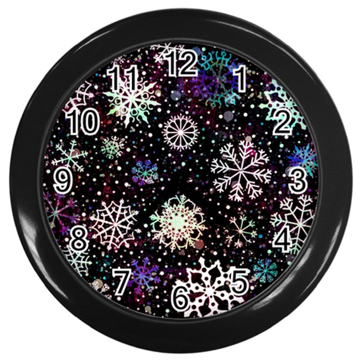 Shiny Winter Snowflake Abstract Christmas Cold Crystal December Wall Clock (Black)