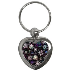 Shiny Winter Snowflake Abstract Christmas Cold Crystal December Key Chain (heart) by Bedest