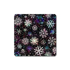 Shiny Winter Snowflake Abstract Christmas Cold Crystal December Square Magnet by Bedest