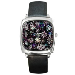 Shiny Winter Snowflake Abstract Christmas Cold Crystal December Square Metal Watch by Bedest