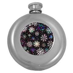 Shiny Winter Snowflake Abstract Christmas Cold Crystal December Round Hip Flask (5 Oz) by Bedest