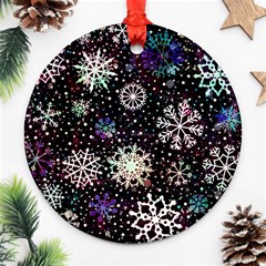 Shiny Winter Snowflake Abstract Christmas Cold Crystal December Round Ornament (two Sides)