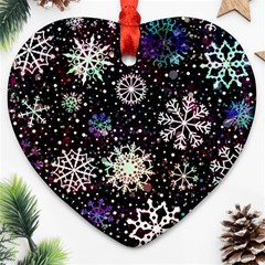 Shiny Winter Snowflake Abstract Christmas Cold Crystal December Heart Ornament (two Sides)