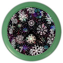 Shiny Winter Snowflake Abstract Christmas Cold Crystal December Color Wall Clock by Bedest