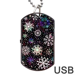 Shiny Winter Snowflake Abstract Christmas Cold Crystal December Dog Tag Usb Flash (one Side) by Bedest