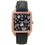 Shiny Winter Snowflake Abstract Christmas Cold Crystal December Rose Gold Leather Watch  Front