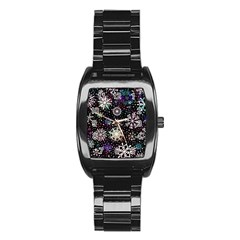 Shiny Winter Snowflake Abstract Christmas Cold Crystal December Stainless Steel Barrel Watch by Bedest