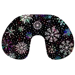 Shiny Winter Snowflake Abstract Christmas Cold Crystal December Travel Neck Pillow by Bedest