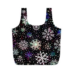 Shiny Winter Snowflake Abstract Christmas Cold Crystal December Full Print Recycle Bag (m) by Bedest