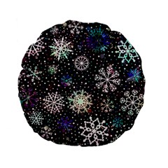 Shiny Winter Snowflake Abstract Christmas Cold Crystal December Standard 15  Premium Flano Round Cushions