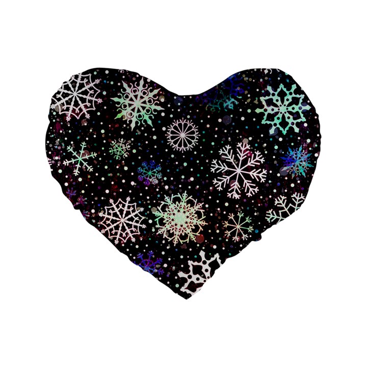 Shiny Winter Snowflake Abstract Christmas Cold Crystal December Standard 16  Premium Flano Heart Shape Cushions