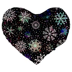 Shiny Winter Snowflake Abstract Christmas Cold Crystal December Large 19  Premium Flano Heart Shape Cushions by Bedest