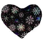 Shiny Winter Snowflake Abstract Christmas Cold Crystal December Large 19  Premium Flano Heart Shape Cushions Front