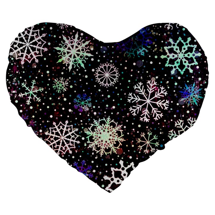 Shiny Winter Snowflake Abstract Christmas Cold Crystal December Large 19  Premium Flano Heart Shape Cushions