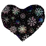 Shiny Winter Snowflake Abstract Christmas Cold Crystal December Large 19  Premium Flano Heart Shape Cushions Back