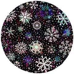 Shiny Winter Snowflake Abstract Christmas Cold Crystal December Wooden Puzzle Round by Bedest